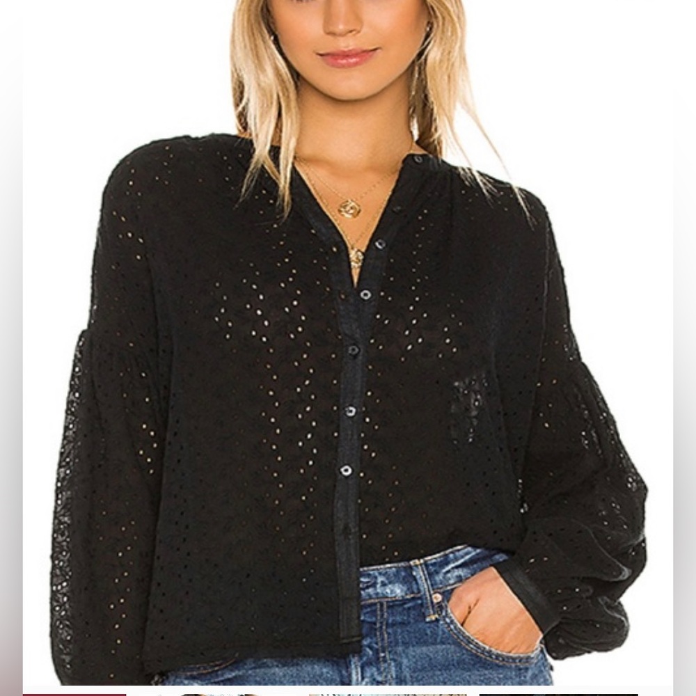 Free People Eyelet Long Sleeve Blouse